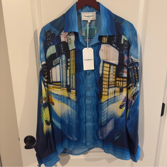 Casablanca Tokyo Nights Long Sleeve Cuban Collar Shirt in Multi - Picture 7 of 16